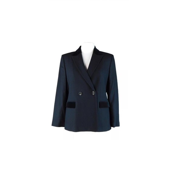 Kasper Petite 100% Wool Black Skirt Suit Velvet Collar & Pockets Size 4P - Picture 1 of 7